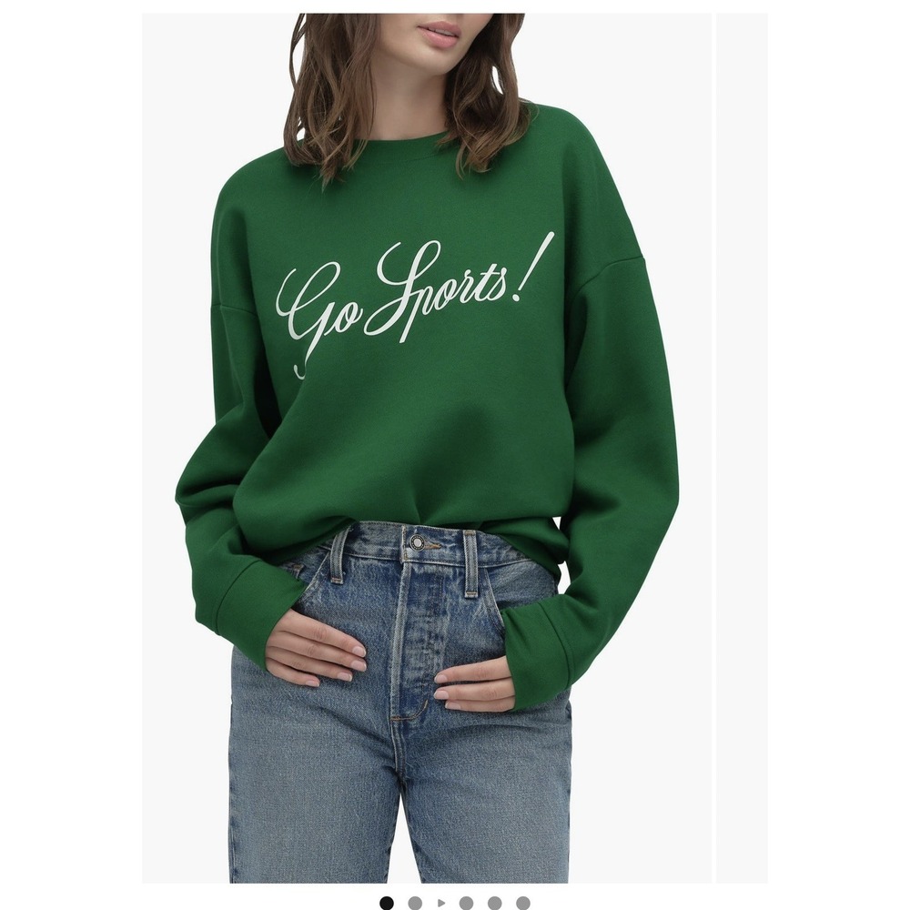 Favorite Daughter Green Go Sports Graphic Crewneck Cotton Fleece Relaxed L NWT